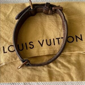 Louis Vuitton Dark Brown Leather Dog Collar with Brass Hardware